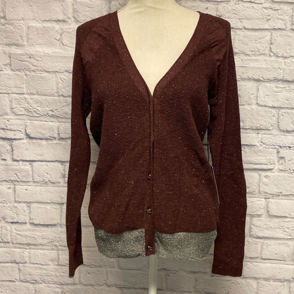 NWT Simply Vera Vera Wang Jamocha Shimmer Wine Cardigan Size Medium